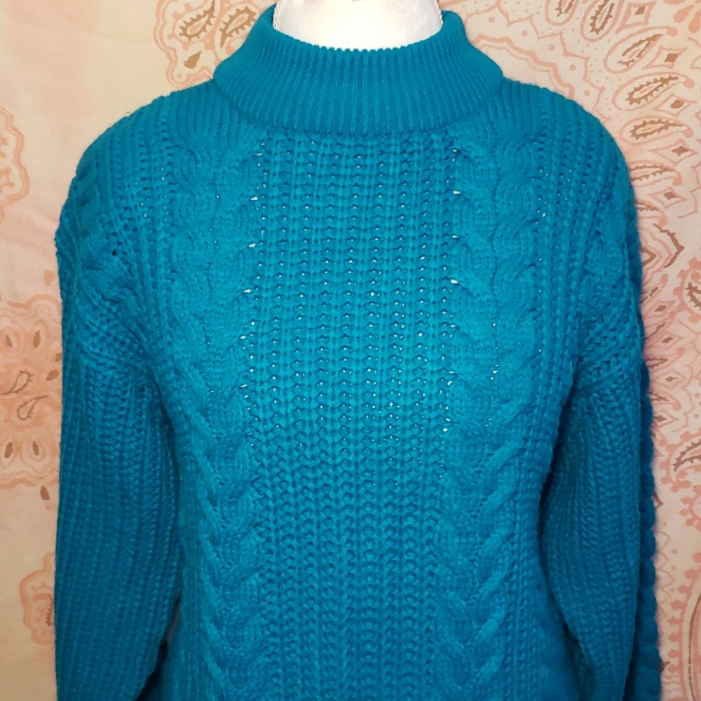 Cable Knit Sweater Warm Chunky Braided Green Retro Braided Vintage Cute Lovely
